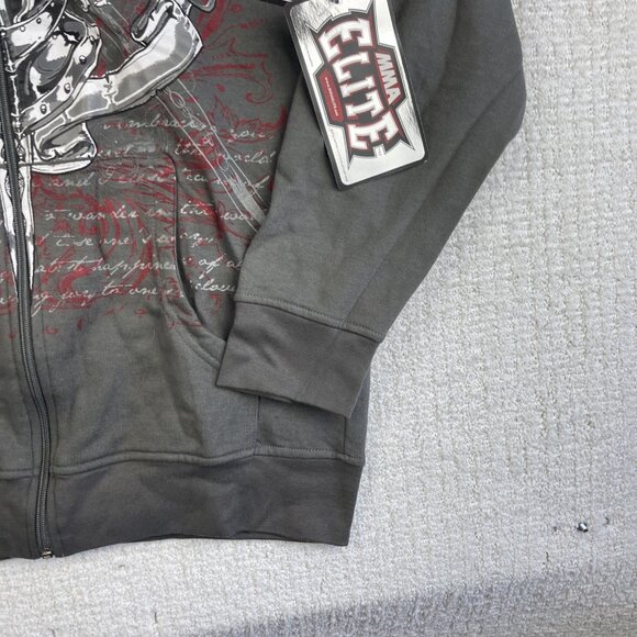 NWT MMA Elite Hoodie Gray Full Zip Up Small Y2K Goth Skull Punk Affliction Style - Picture 6 of 16